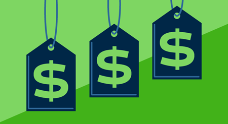 Price tags in front of a solid background